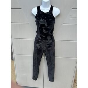 Beyond Yoga S Black Crushed Velvet High Rise Leggings & High Neck Crop Top Set S